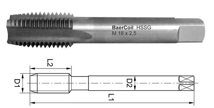 M14 x 1.25 BaerCoil HSSG Short Machine Tap STI (oversized for wire thread inserts)