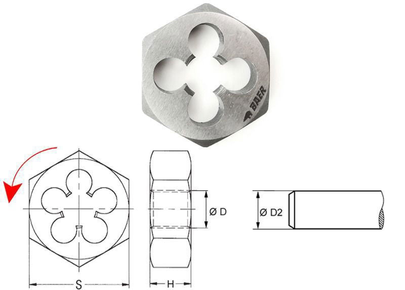 M 10 x 1.5 - LEFT HAND Hexagon Die Nut  - HSS