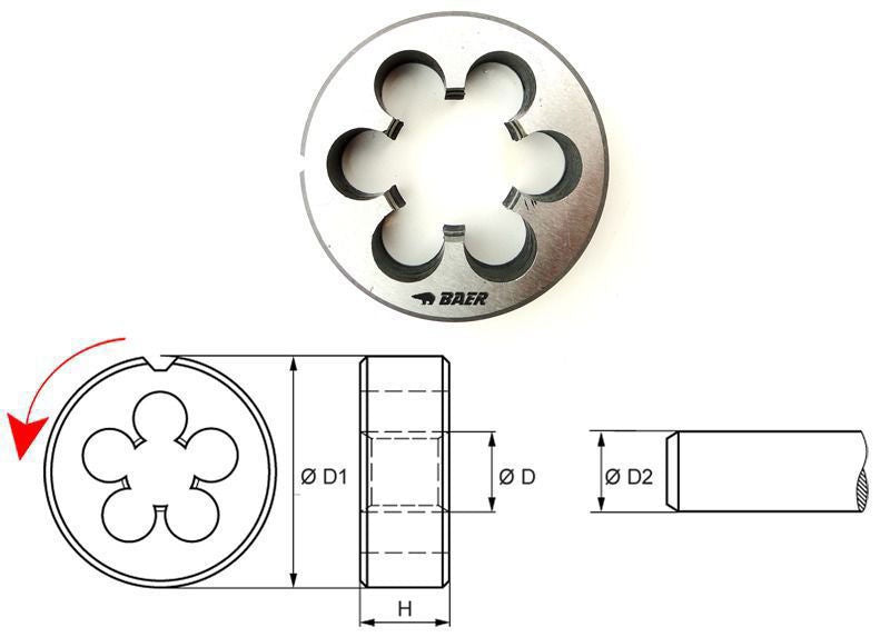 MF 24 x 1.5 BAER Round Cutting Die  - LEFT - HSS